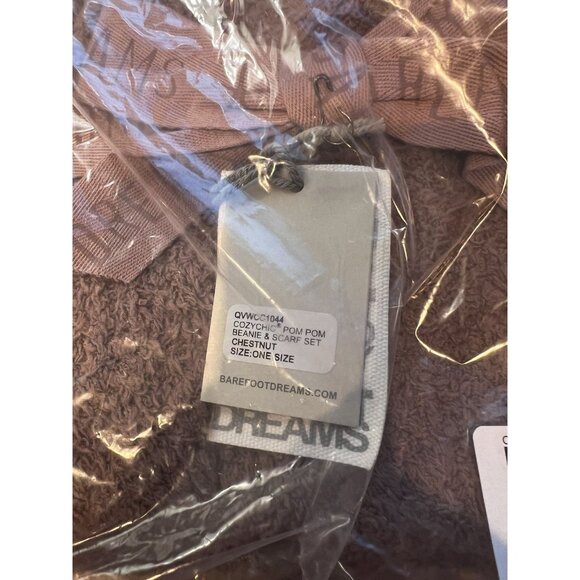 Barefoot Dreams CozyChic Pom Pom Beanie & Scarf Set Chestnut One Size NWT - Picture 5 of 6